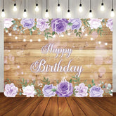 Aperturee - Aperturee Lavender Floral Wooden Light Happy Birthday Backdrop