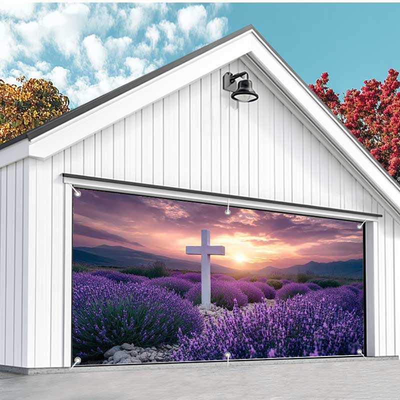 Aperturee - Aperturee Lavender Flower Sea Cross Easter Garage Door Banner