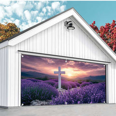 Aperturee - Aperturee Lavender Flower Sea Cross Easter Garage Door Banner