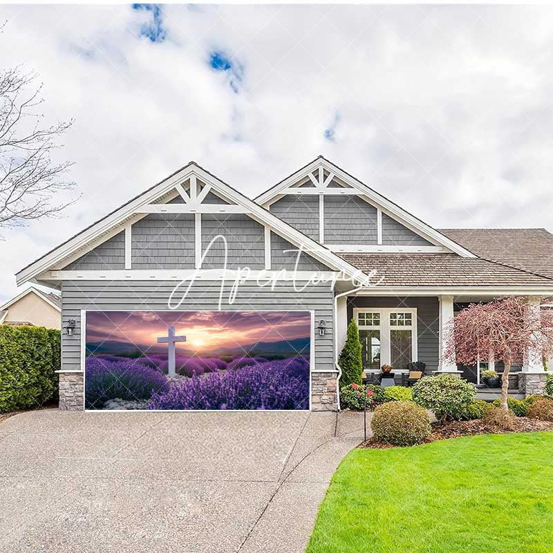 Aperturee - Aperturee Lavender Flower Sea Cross Easter Garage Door Banner