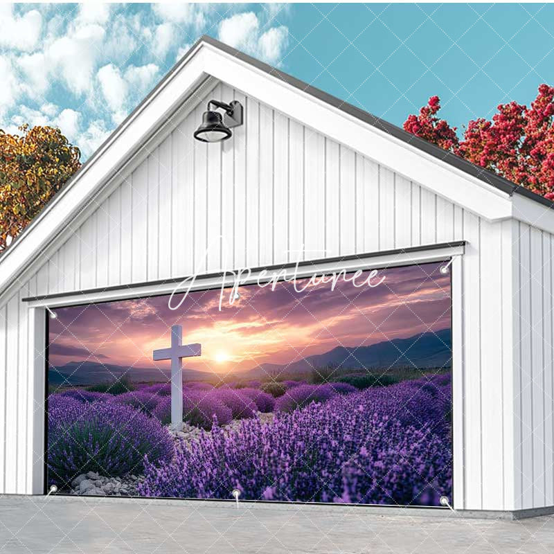 Aperturee - Aperturee Lavender Flower Sea Cross Easter Garage Door Banner