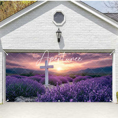 Aperturee - Aperturee Lavender Flower Sea Cross Easter Garage Door Banner