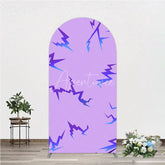 Aperturee - Aperturee Lavender Purple and Blue Lightning Pattern Round Top Arch Backdrop Modern Party Decor