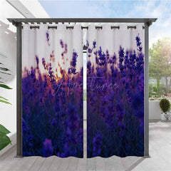 Aperturee - Aperturee Lavender Sea Waterproof Floral Outdoor Curtains For Cabana
