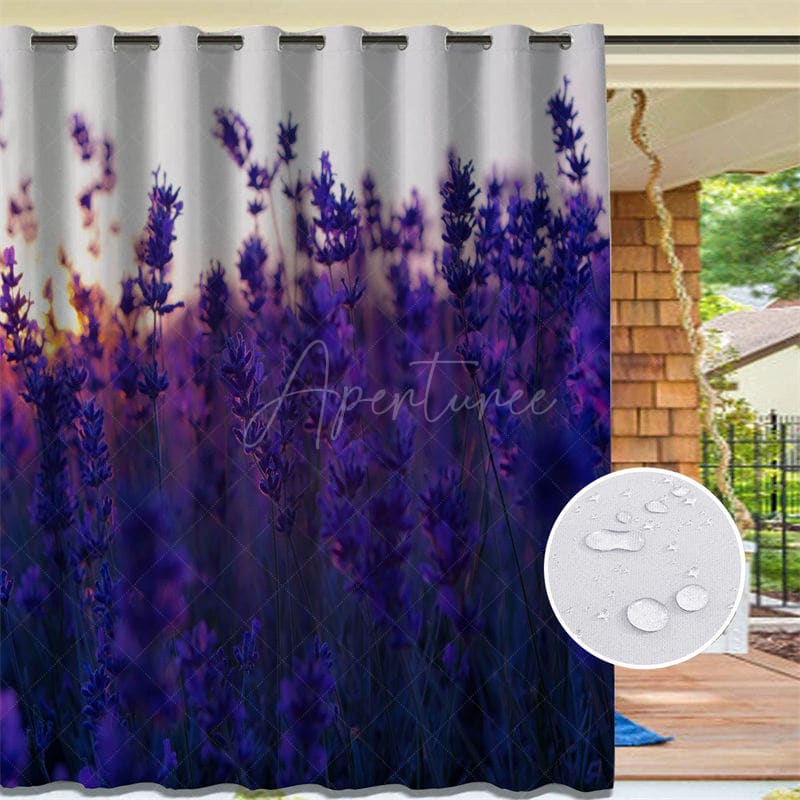 Aperturee - Aperturee Lavender Sea Waterproof Floral Outdoor Curtains For Cabana