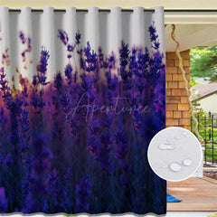 Aperturee - Aperturee Lavender Sea Waterproof Floral Outdoor Curtains For Cabana