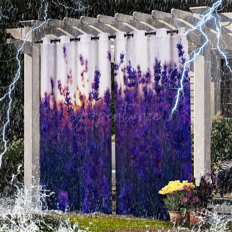 Aperturee - Aperturee Lavender Sea Waterproof Floral Outdoor Curtains For Cabana