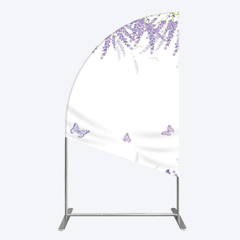 Aperturee - Aperturee Lavender Spring Butterfly Cute Wedding Half Moon Arch Backdrop