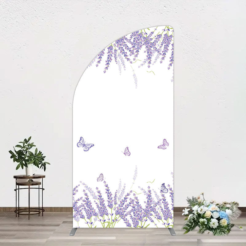 Aperturee - Aperturee Lavender Spring Butterfly Cute Wedding Half Moon Arch Backdrop