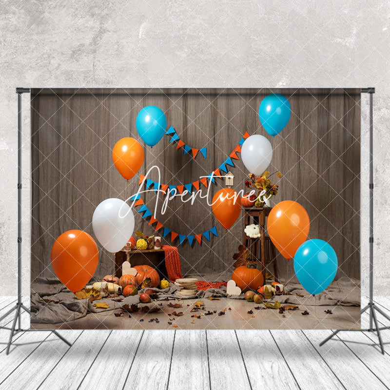 Aperturee - Aperturee Leaves Balloon Pumpkin Halloween Cake Smash Backdrop