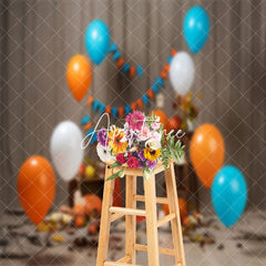 Aperturee - Aperturee Leaves Balloon Pumpkin Halloween Cake Smash Backdrop