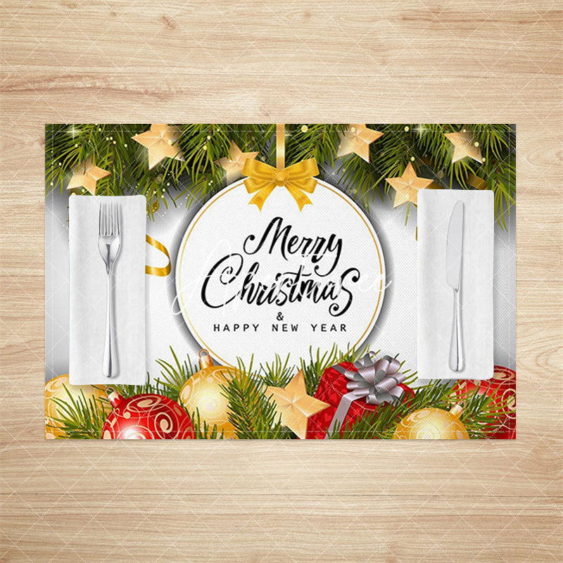 Aperturee - Aperturee Leaves Bauble Ribbons Xmas New Year Set Of 4 Placemats