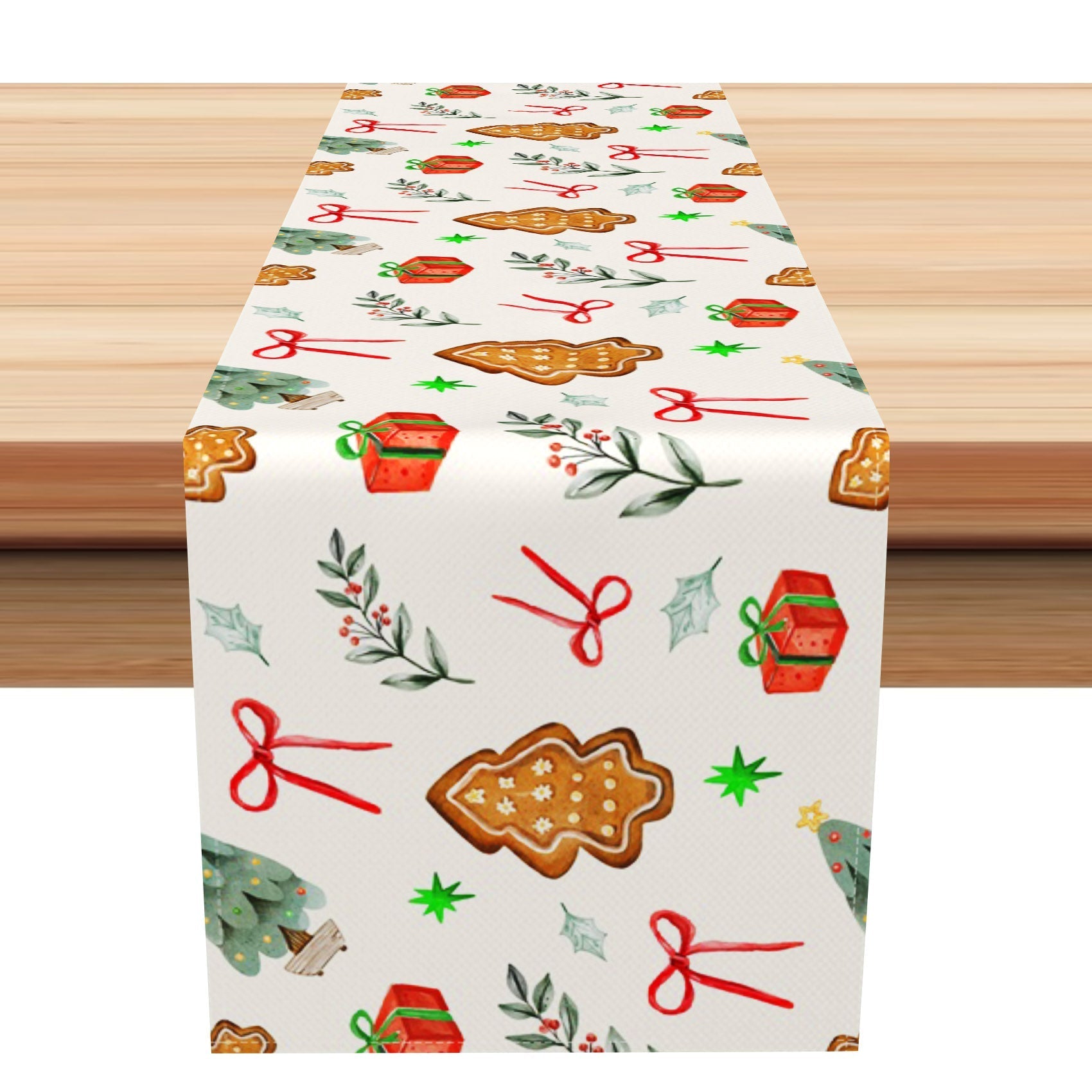 Aperturee - Aperturee Leaves Bowknots Gingerbread Trees Xmas Table Runner