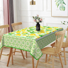 Aperturee - Aperturee Lemon and Lime Rectangle Tablecloth Citrus Fruit Pattern Dining Table Cloth Decor