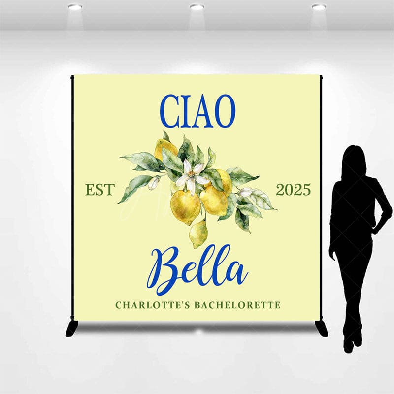 Aperturee - Aperturee Lemon Ciao Custom Est Name Bachelorette Party Backdrop