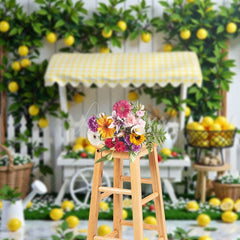 Aperturee - Aperturee Lemon Fruit Cart Fence White Photography Backdrop