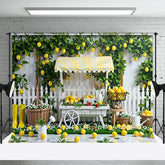 Aperturee - Aperturee Lemon Fruit Cart Fence White Photography Backdrop