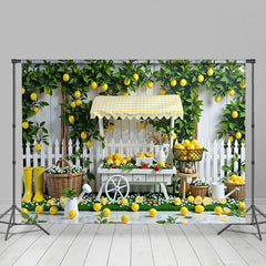Aperturee - Aperturee Lemon Fruit Cart Fence White Photography Backdrop