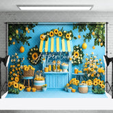 Aperturee - Aperturee Lemon Tree Blue Stand Floral Summer Photo Backdrop