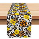 Aperturee - Aperturee Leopard Print Table Runner with Blooming Yellow Flowers for Bold and Eclectic Summer Dining Table Decor