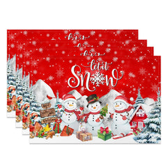 Aperturee - Aperturee Let It Snow Snowman Red Christmas Set Of 4 Placemats