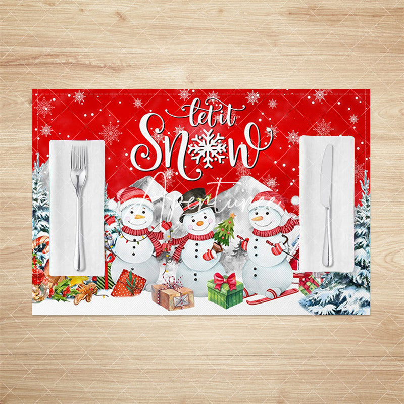 Aperturee - Aperturee Let It Snow Snowman Red Christmas Set Of 4 Placemats