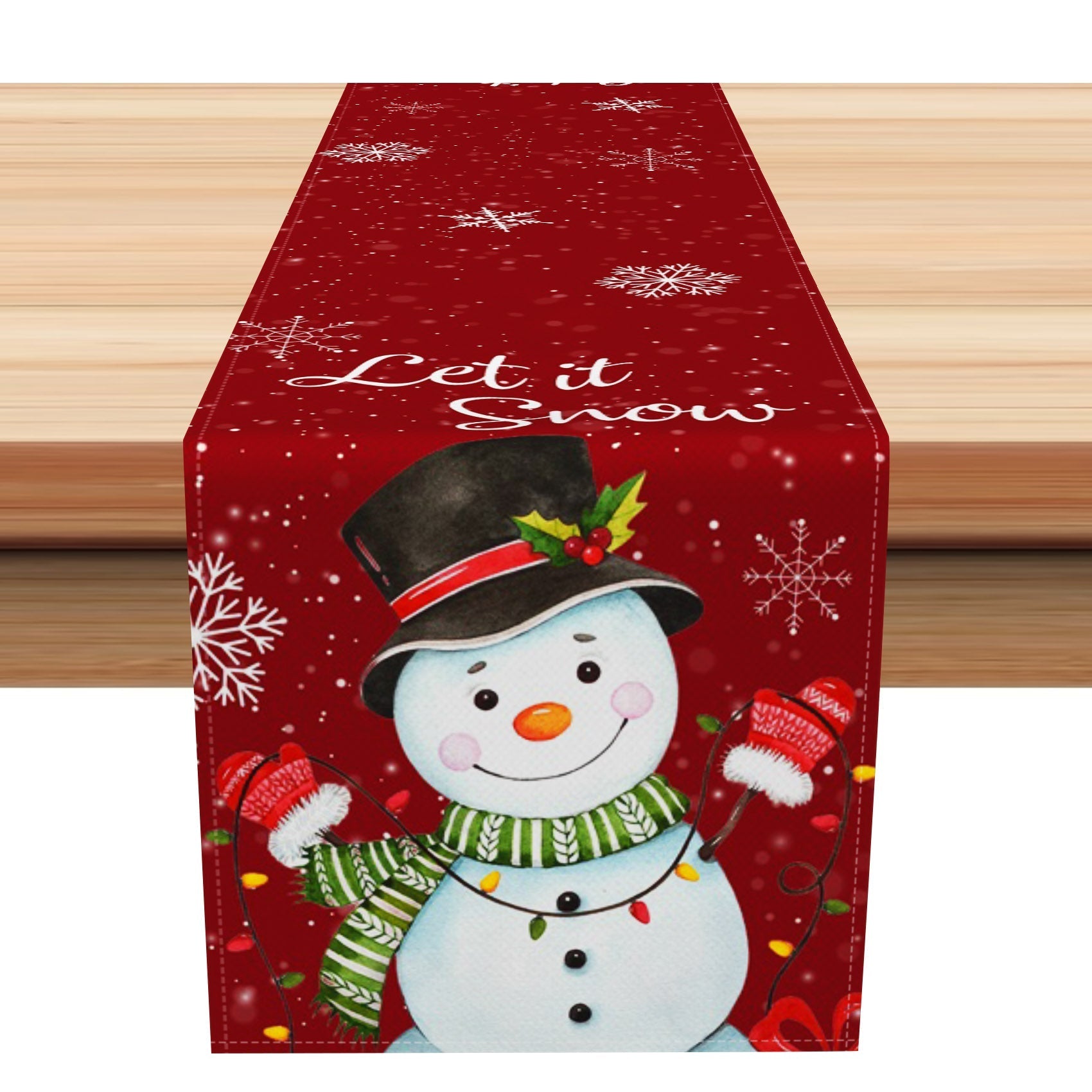 Aperturee - Aperturee Let It Snow Snowman Red Merry Christmas Table Runner