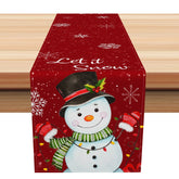 Aperturee - Aperturee Let It Snow Snowman Red Merry Christmas Table Runner