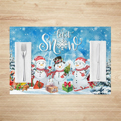 Aperturee - Aperturee Let It Snow Winter Blue Christmas Set Of 4 Placemats