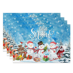 Aperturee - Aperturee Let It Snow Winter Blue Christmas Set Of 4 Placemats