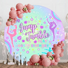 Aperturee - Aperturee Let Jump Jumble Color Rainbow Round Birthday Backdrop