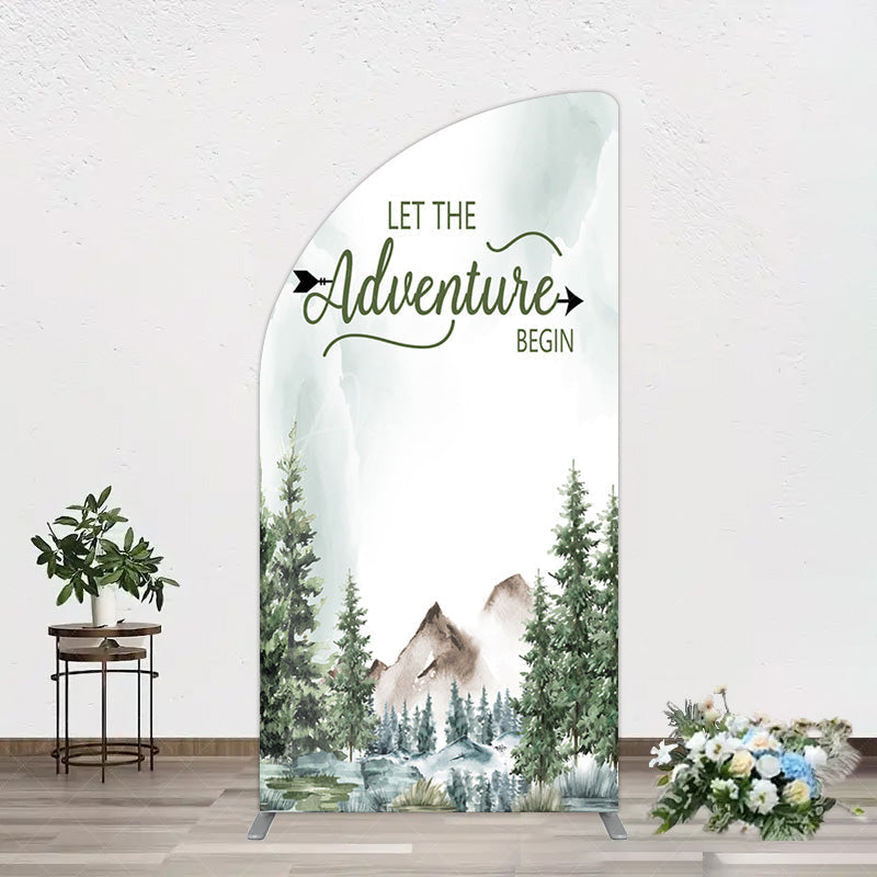 Aperturee - Aperturee Let The Adventure Begin Forest Birthday Half Moon Arch Backdrop