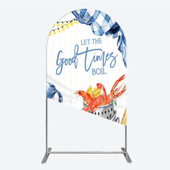Aperturee - Aperturee Let the Good Times Boil Crawfish Party Arch Backdrop Summer Seafood Boil with Corn Blue Gingham Photo Prop