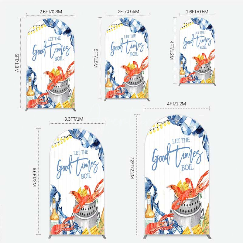 Aperturee - Aperturee Let the Good Times Boil Crawfish Party Arch Backdrop Summer Seafood Boil with Corn Blue Gingham Photo Prop