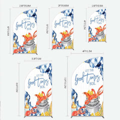 Aperturee - Aperturee Let the Good Times Boil Crawfish Party Half Moon Arch Backdrop Summer Seafood Boil with Corn Blue Gingham Photo Prop