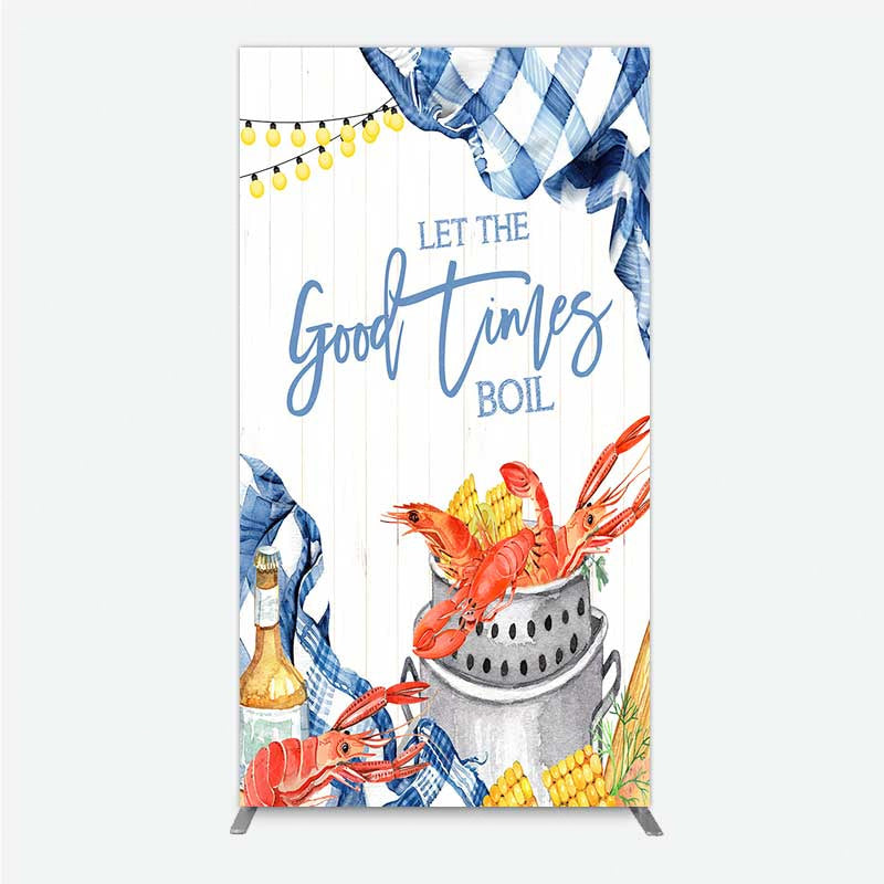 Aperturee - Aperturee Let the Good Times Boil Crawfish Party Rectangle Backdrop Summer Seafood Boil with Corn Blue Gingham Photo Prop
