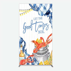 Aperturee - Aperturee Let the Good Times Boil Crawfish Party Rectangle Backdrop Summer Seafood Boil with Corn Blue Gingham Photo Prop