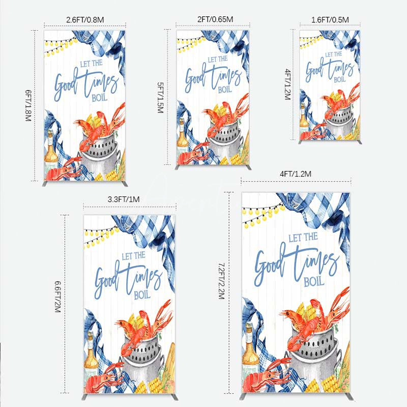 Aperturee - Aperturee Let the Good Times Boil Crawfish Party Rectangle Backdrop Summer Seafood Boil with Corn Blue Gingham Photo Prop