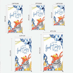 Aperturee - Aperturee Let the Good Times Boil Crawfish Party Rectangle Backdrop Summer Seafood Boil with Corn Blue Gingham Photo Prop