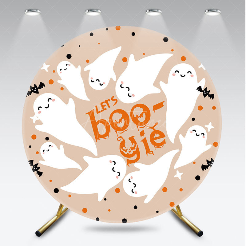Aperturee Aperturee Let’s Boo gie Halloween Party Round Backdrop Cute Ghosts and Bats Dance Theme Spooky and Fun Kids Photo Prop
