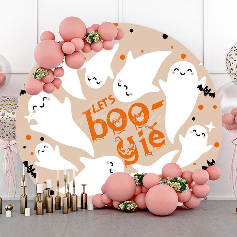 Aperturee Aperturee Let’s Boo gie Halloween Party Round Backdrop Cute Ghosts and Bats Dance Theme Spooky and Fun Kids Photo Prop