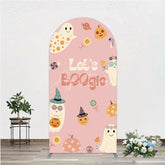 Aperturee - Aperturee Let’s Boogie Groovy Halloween Arch Backdrop Cute Retro Ghost and Pumpkin Pink Spooky Themed Party Decor