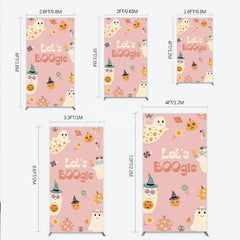 Aperturee - Aperturee Let’s Boogie Groovy Halloween Rectangle Backdrop Cute Retro Ghost and Pumpkin Pink Spooky Themed Party Decor