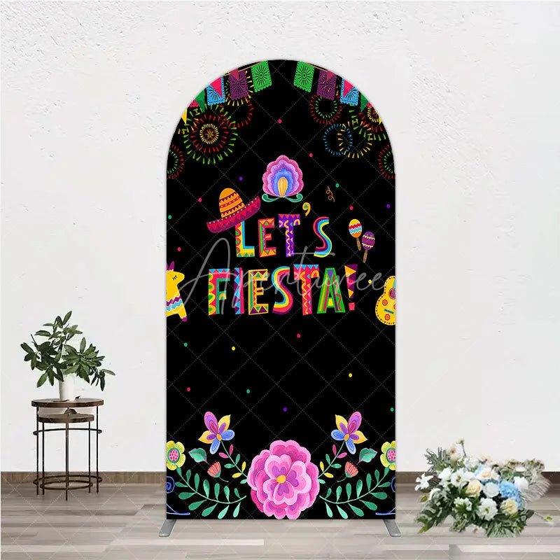 Aperturee - Aperturee Lets Fiesta Mexican Theme Holiday Arch Backdrop Sombrero and Fireworks Party Cover