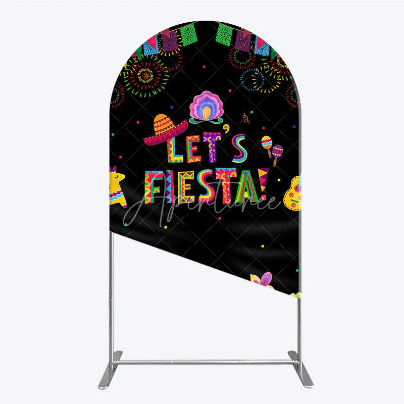Aperturee - Aperturee Lets Fiesta Mexican Theme Holiday Arch Backdrop Sombrero and Fireworks Party Cover