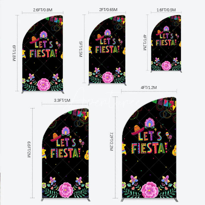 Aperturee - Aperturee Lets Fiesta Mexican Theme Holiday Half Moon Arch Backdrop Sombrero and Fireworks Party Cover