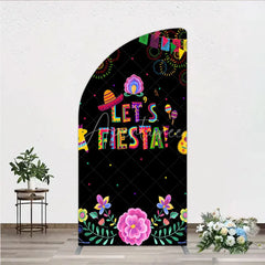 Aperturee - Aperturee Lets Fiesta Mexican Theme Holiday Half Moon Arch Backdrop Sombrero and Fireworks Party Cover