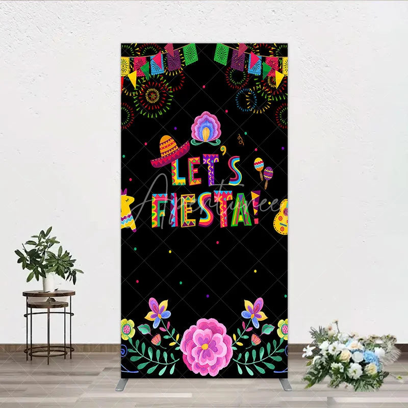 Aperturee - Aperturee Lets Fiesta Mexican Theme Holiday Rectangle Backdrop Sombrero and Fireworks Party Cover