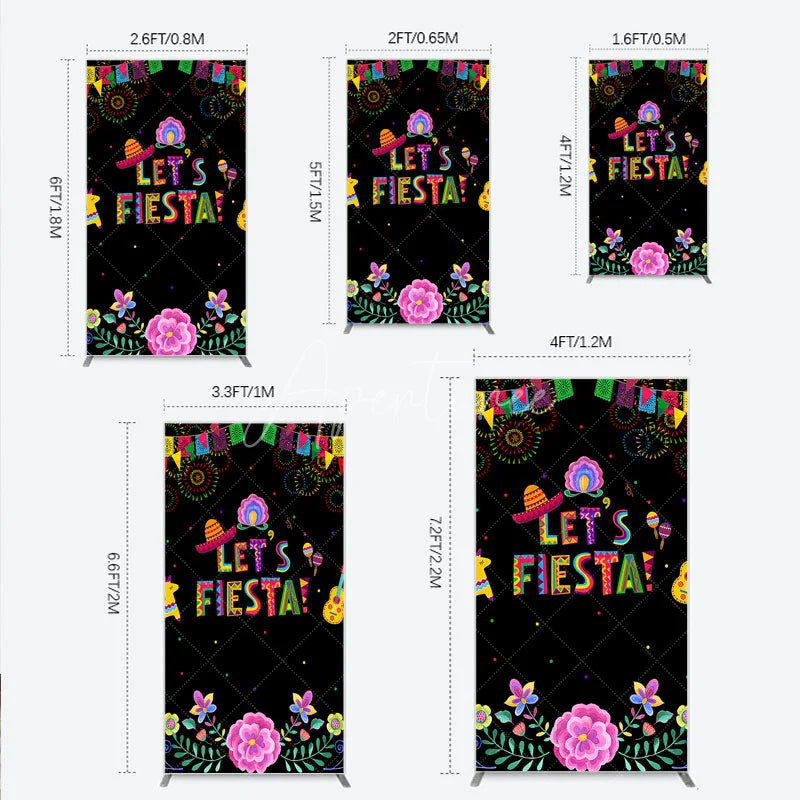 Aperturee - Aperturee Lets Fiesta Mexican Theme Holiday Rectangle Backdrop Sombrero and Fireworks Party Cover