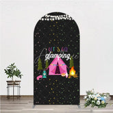 Aperturee - Aperturee Let’s Go Glamping Arched Backdrop Pink Tent and Stars for Girls Camping Party Sleepover Photo Booth Decor
